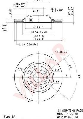 628.2077 VILLAR Тормозная система Тормозной диск