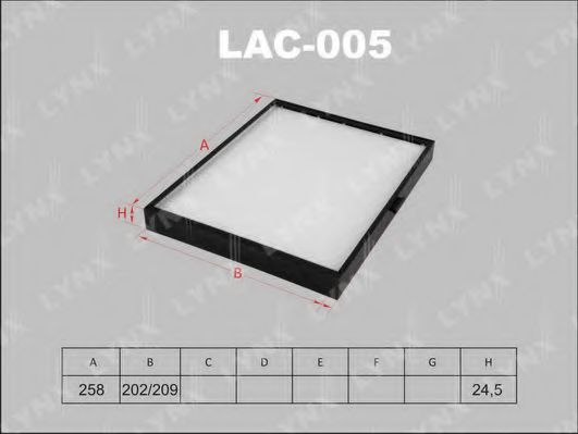 LAC-005 LYNXAUTO Heating / Ventilation Filter, interior air
