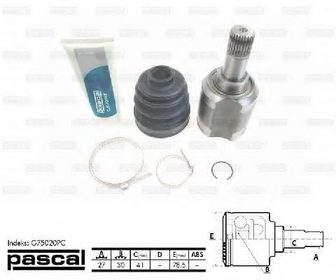 G75020PC PASCAL Final Drive Joint Kit, drive shaft