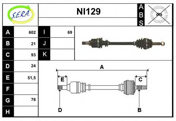 NI129 SERA Final Drive Joint Kit, drive shaft