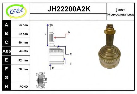 JH22200A2K SERA Final Drive Joint Kit, drive shaft