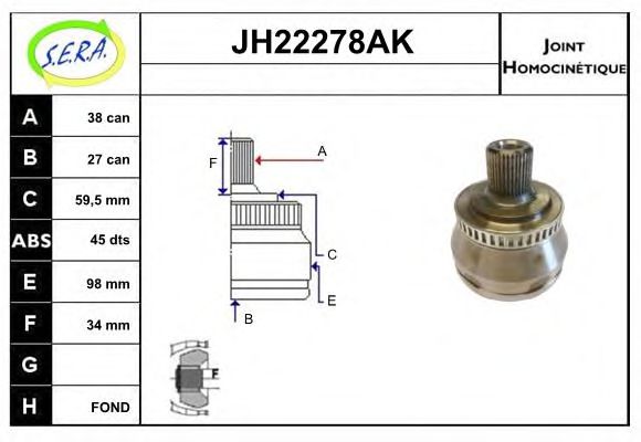 JH22278AK SERA Final Drive Joint Kit, drive shaft