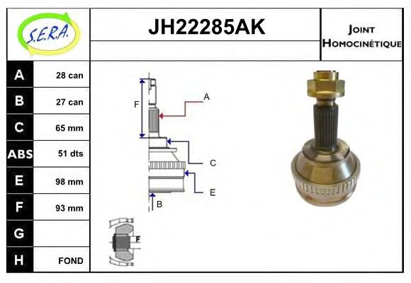 JH22285AK SERA Final Drive Joint Kit, drive shaft