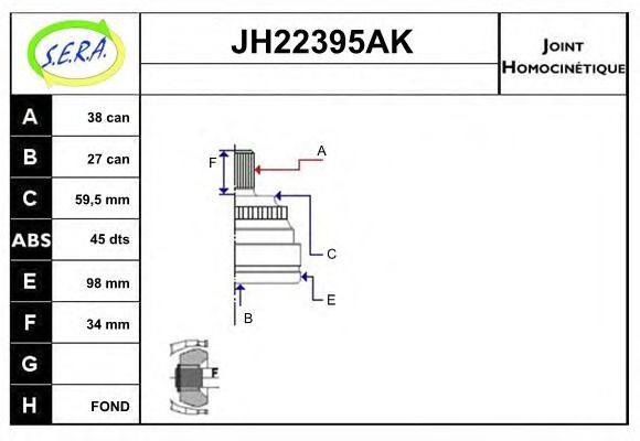 JH22395AK SERA Final Drive Joint Kit, drive shaft