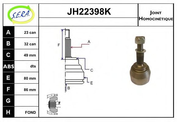 JH22398K SERA Final Drive Joint Kit, drive shaft