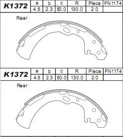 K1372 ASIMCO Brake System Brake Shoe Set