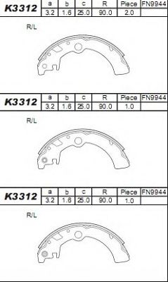 K3312 ASIMCO Тормозная система Комплект тормозных колодок
