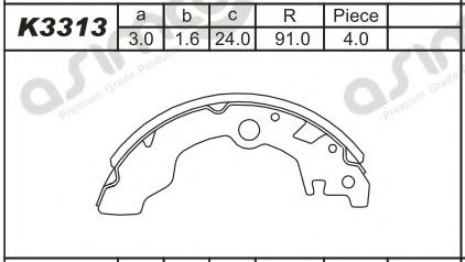 K3313 ASIMCO Brake System Brake Shoe Set