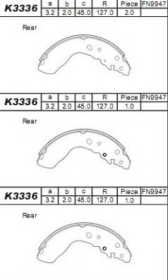 K3336 ASIMCO Brake System Brake Shoe Set