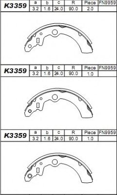K3359 ASIMCO Brake System Brake Shoe Set