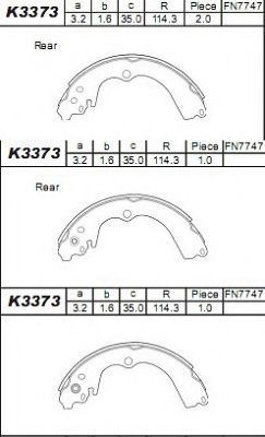 K3373 ASIMCO Brake System Brake Shoe Set
