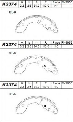 K3374 ASIMCO Brake System Brake Shoe Set