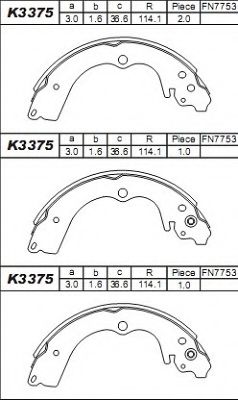 K3375 ASIMCO Brake System Brake Shoe Set