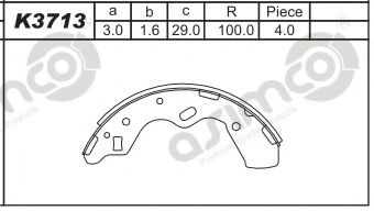 K3713 ASIMCO Brake System Brake Shoe Set