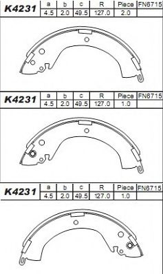 K4231 ASIMCO Brake System Brake Shoe Set