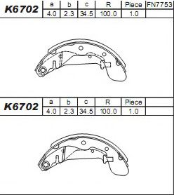 K6702 ASIMCO Brake System Brake Shoe Set