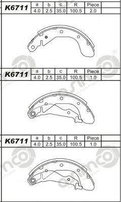 K6711 ASIMCO Brake System Brake Shoe Set