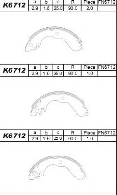 K6712 ASIMCO Brake System Brake Shoe Set