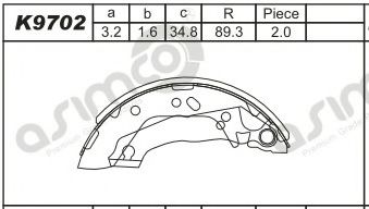 K9702 ASIMCO Brake System Brake Shoe Set
