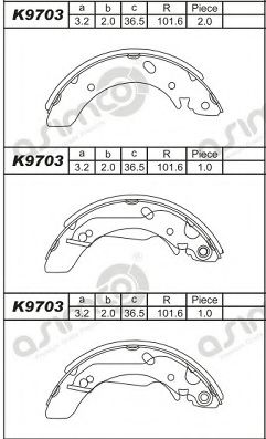 K9703 ASIMCO Brake System Brake Shoe Set