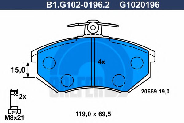 B1.G102-0196.2 GALFER Bremsanlage Bremsbelagsatz, Scheibenbremse
