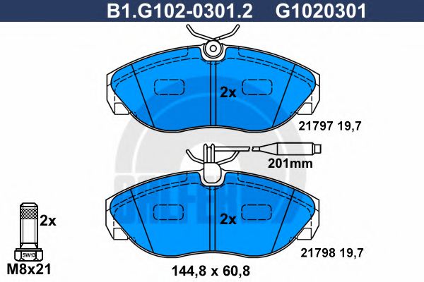 B1.G102-0301.2 GALFER Bremsanlage Bremsbelagsatz, Scheibenbremse