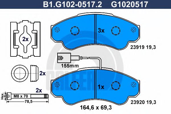 B1.G102-0517.2 GALFER Bremsanlage Bremsbelagsatz, Scheibenbremse