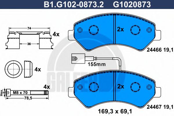 B1.G102-0873.2 GALFER Bremsanlage Bremsbelagsatz, Scheibenbremse