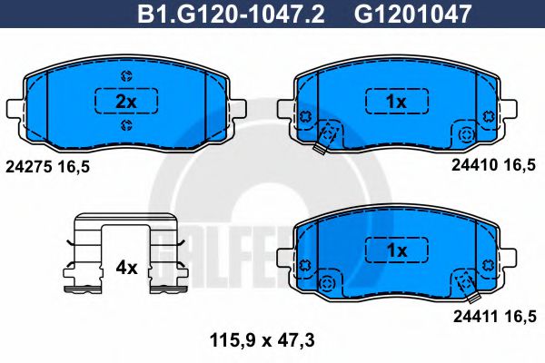 B1.G120-1047.2 GALFER Bremsanlage Bremsbelagsatz, Scheibenbremse