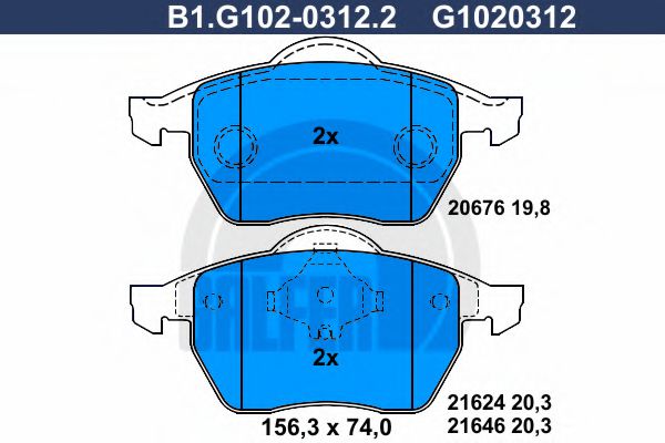 B1.G102-0312.2 GALFER Brake System Brake Pad Set, disc brake