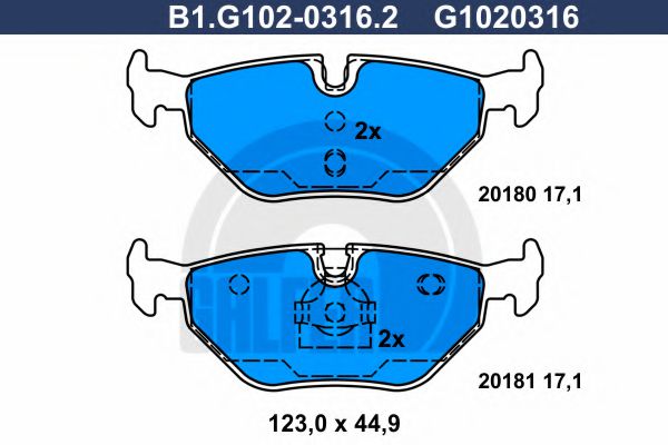 B1.G102-0316.2 GALFER Bremsanlage Bremsbelagsatz, Scheibenbremse