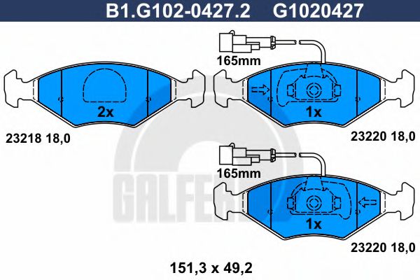 B1.G102-0427.2 GALFER Bremsanlage Bremsbelagsatz, Scheibenbremse
