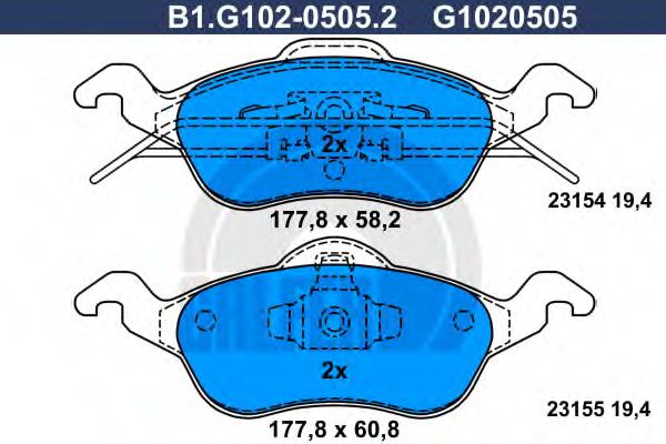 B1.G102-0505.2 GALFER Bremsanlage Bremsbelagsatz, Scheibenbremse
