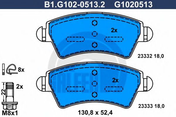 B1.G102-0513.2 GALFER Bremsanlage Bremsbelagsatz, Scheibenbremse