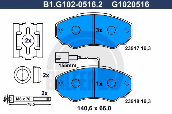 B1.G102-0516.2 GALFER Bremsanlage Bremsbelagsatz, Scheibenbremse