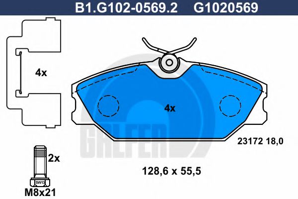 B1.G102-0569.2 GALFER Bremsanlage Bremsbelagsatz, Scheibenbremse