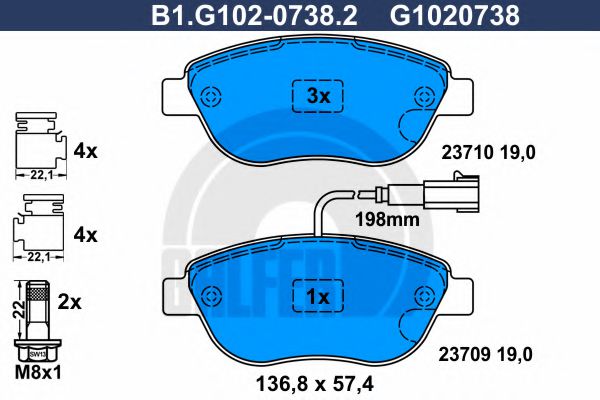 B1.G102-0738.2 GALFER Bremsanlage Bremsbelagsatz, Scheibenbremse