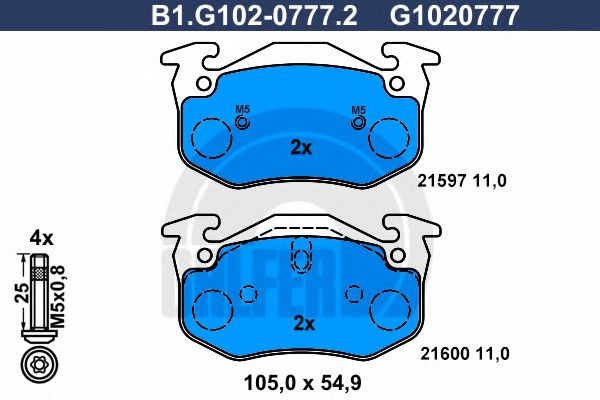 B1.G102-0777.2 GALFER Brake System Brake Pad Set, disc brake