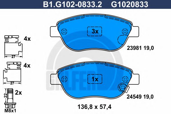 B1.G102-0833.2 GALFER Bremsanlage Bremsbelagsatz, Scheibenbremse