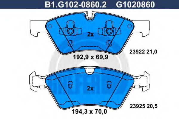 B1.G102-0860.2 GALFER Bremsanlage Bremsbelagsatz, Scheibenbremse