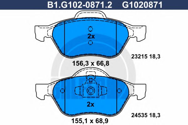 B1.G102-0871.2 GALFER Brake System Brake Pad Set, disc brake