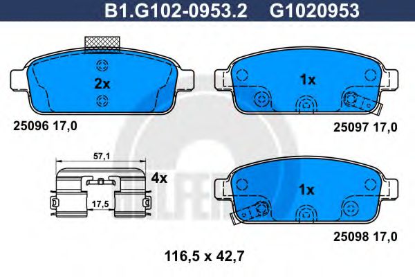 B1.G102-0953.2 GALFER Bremsanlage Bremsbelagsatz, Scheibenbremse
