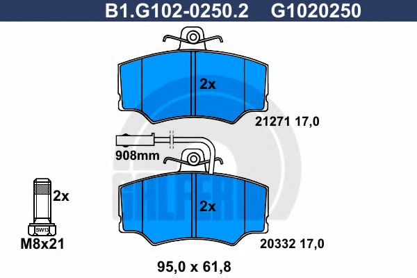 B1.G102-0250.2 GALFER Bremsanlage Bremsbelagsatz, Scheibenbremse