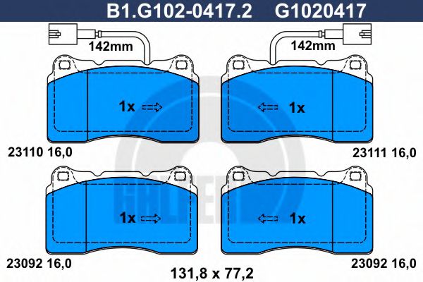 B1.G102-0417.2 GALFER Bremsanlage Bremsbelagsatz, Scheibenbremse