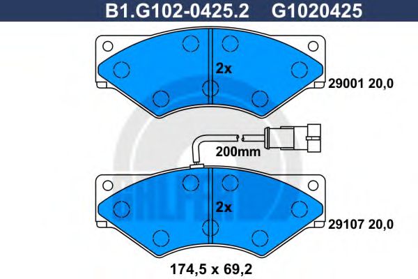 B1.G102-0425.2 GALFER Bremsanlage Bremsbelagsatz, Scheibenbremse