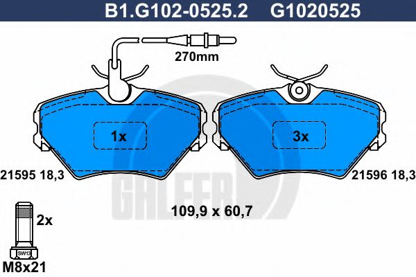 B1.G102-0525.2 GALFER Brake Pad Set, disc brake