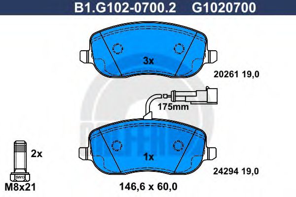 B1.G102-0700.2 GALFER Bremsanlage Bremsbelagsatz, Scheibenbremse