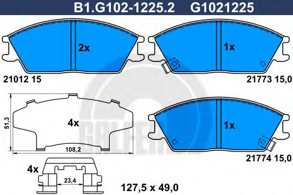 B1.G102-1225.2 GALFER Bremsanlage Bremsbelagsatz, Scheibenbremse
