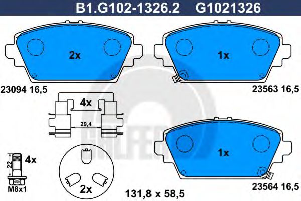 B1.G102-1326.2 GALFER Bremsanlage Bremsbelagsatz, Scheibenbremse