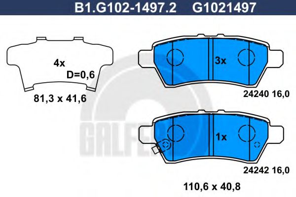 B1.G102-1497.2 GALFER Bremsanlage Bremsbelagsatz, Scheibenbremse